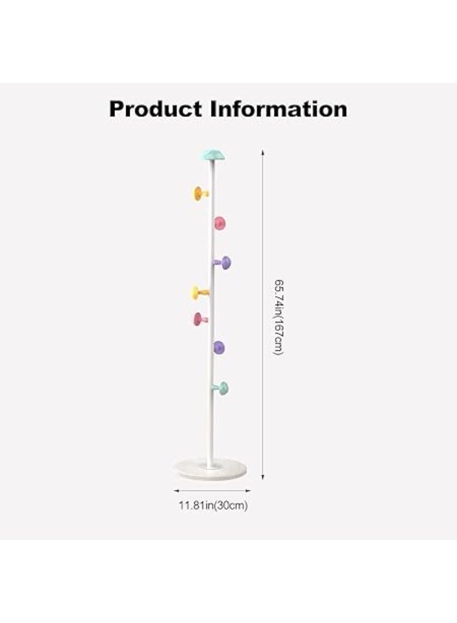 علاقة ملابس، علاقة ملابس قائمة بذاتها للمدخل مزودة بـ 7 خطافات على شكل فطر، علاقة ملابس معدنية قابلة لتعديل الارتفاع (ارتفاعين) للمدخل، الردهة، غرفة النوم، لون أبيض - Image 4